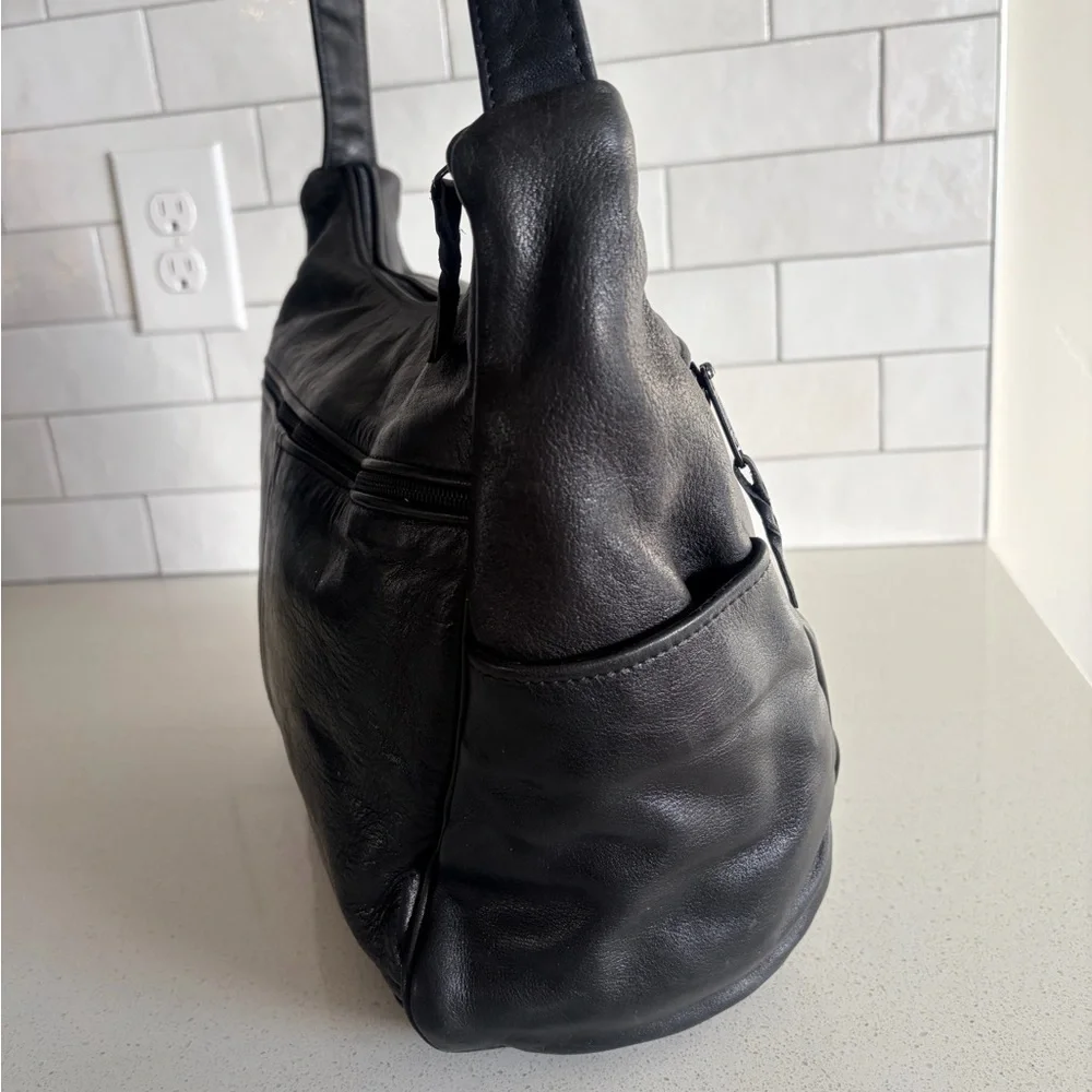 Vtg Autumn Forest Leathers By Impulse Hand Made Leather Black hobo bag Purse EUC